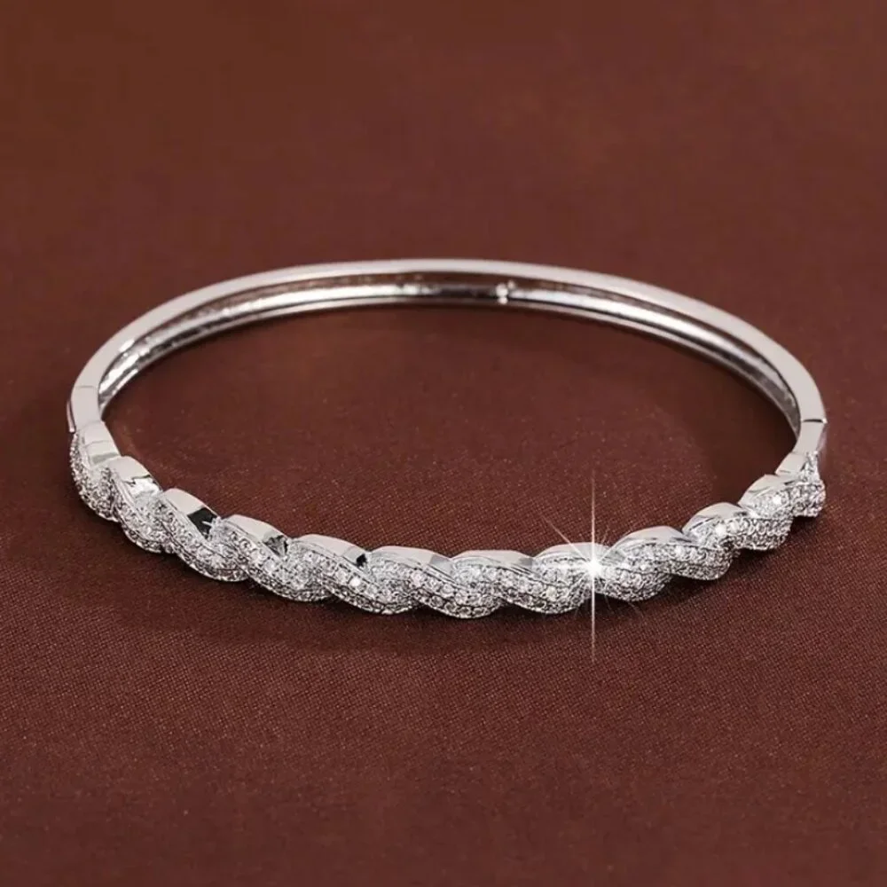14K White Gold Womens 2ct Diamond Bangle Bracelet 14 K Sterling Silver Jewelry - Picture 1 of 7